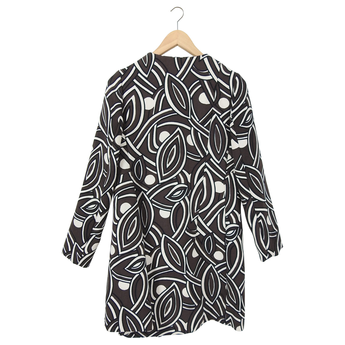 Marni Wool Brown and White Graphic Op Art Flare Detail Coat - 38 / 6