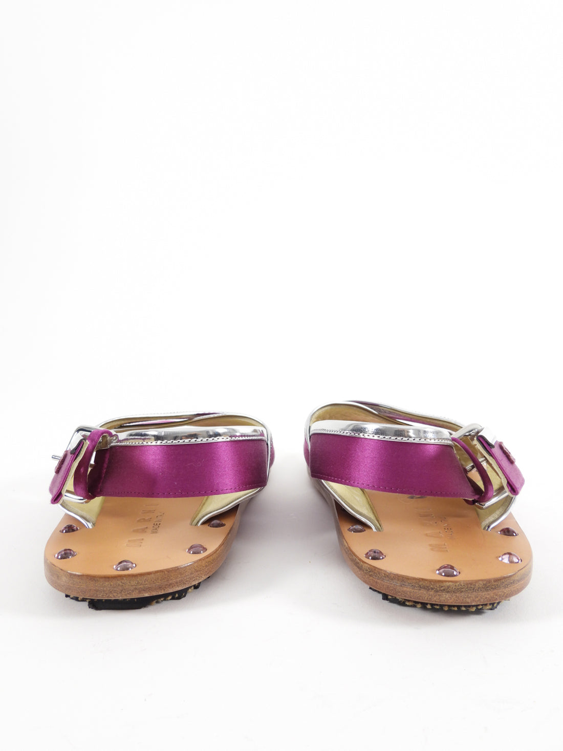 Marni Fuchsia Satin Flat Cross Sandals - USA 7.5