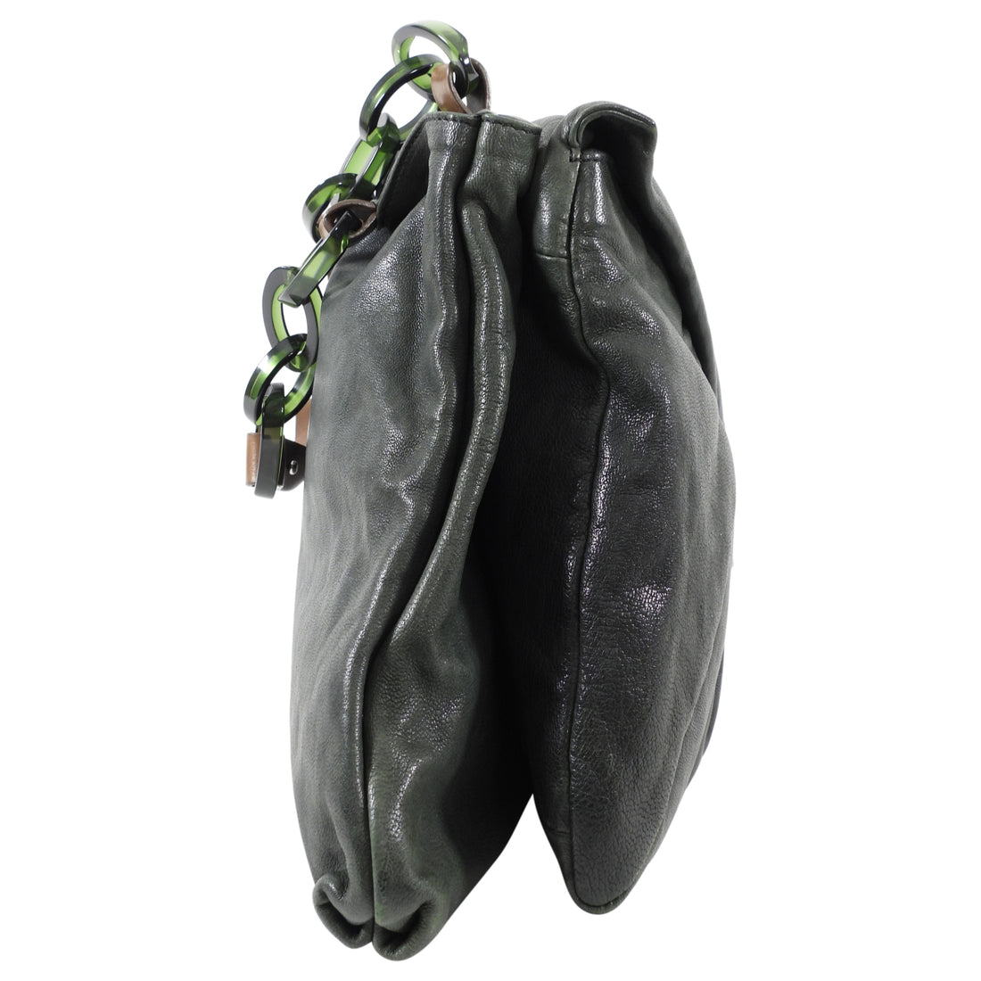Marni Dark Green Leather Resin Chain Top Handle Bag