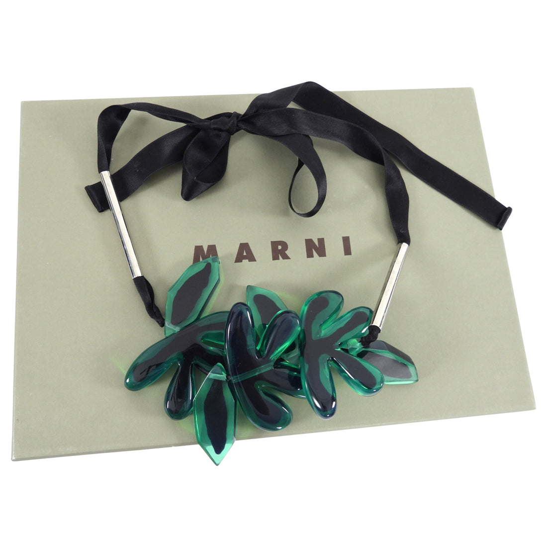 Marni Green Resin Statement Ribbon Necklace