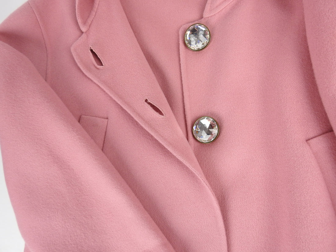 Marni Pink Cashmere Blend Short Hooded Coat with Jewelled Buttons - 36 / 4