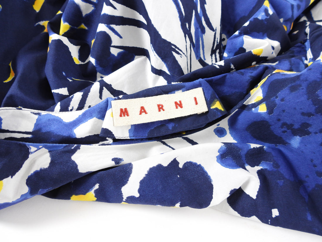 Marni Blue white Yellow Cotton Abstract Floral Full Skirt - FR36 / USA 4