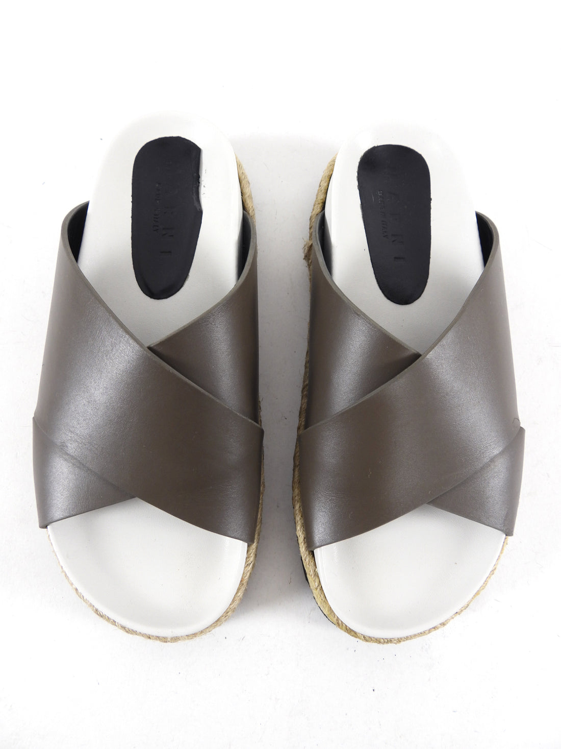 Marni Taupe Leather Espadrille Detail Slide Sandals - 37