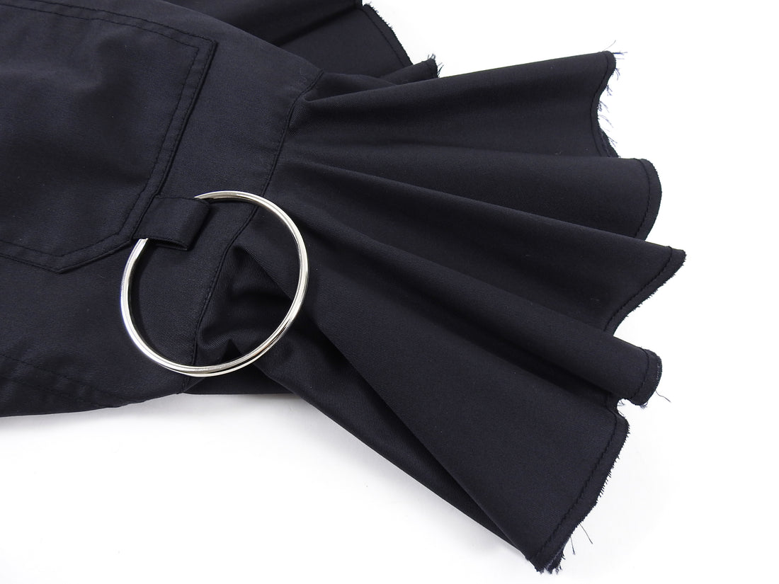 Marques Almeida Black Cotton Ruffle Skirt with Metal O Ring - XS