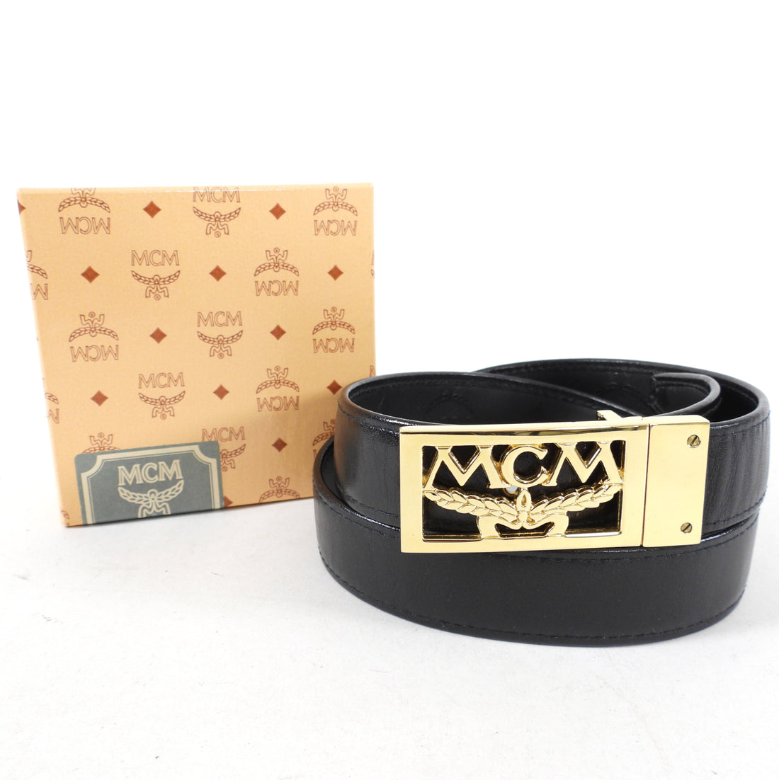 MCM Vintage Black Logo Belt 80 32