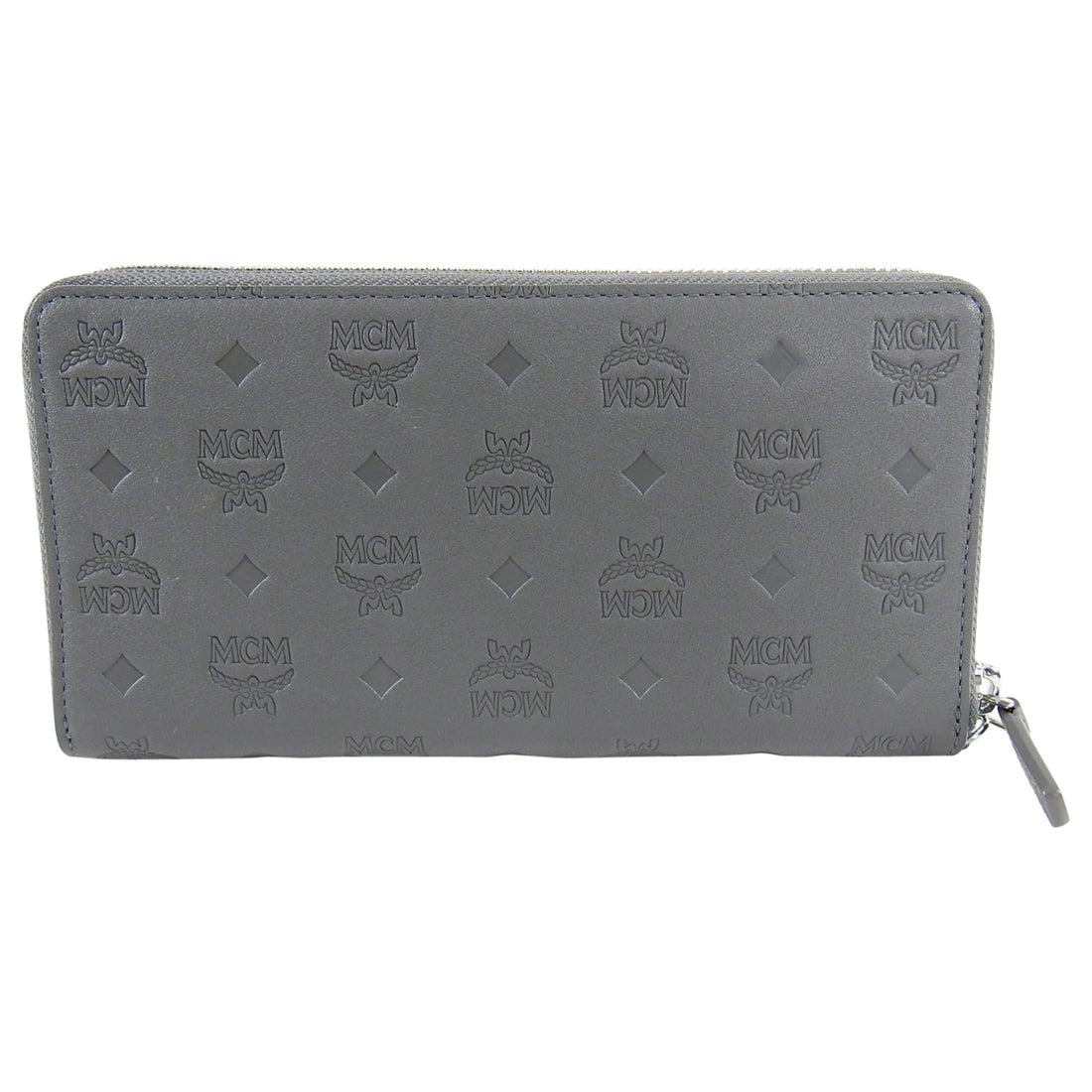 MCM Grey Leather Monogram Logo Embossed Continental Wallet