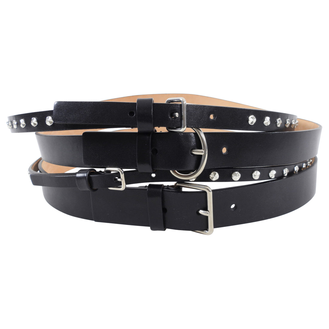 Alexander McQueen Black Leather Stud Wide Waist Cincher Belt - 85