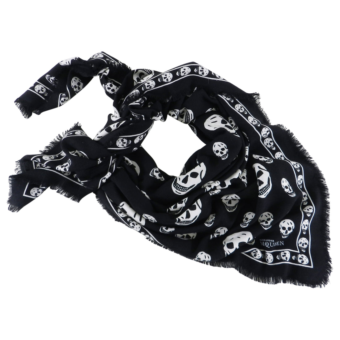 Alexander McQueen Large Black and White Skull Wool Shawl Scarf