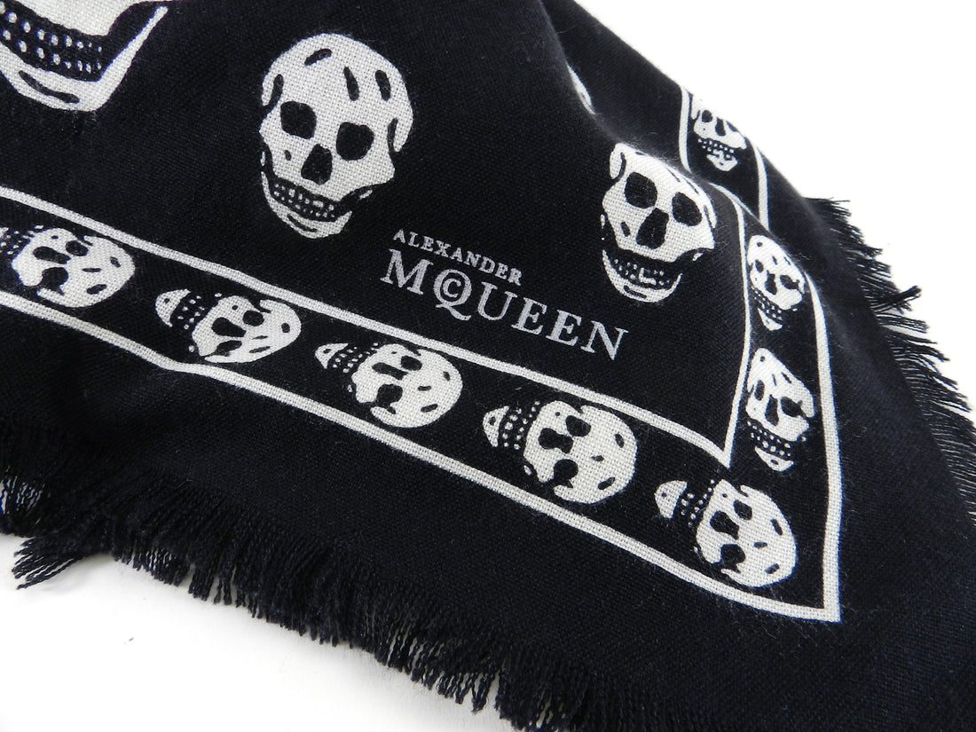 Alexander McQueen Large Black and White Skull Wool Shawl Scarf