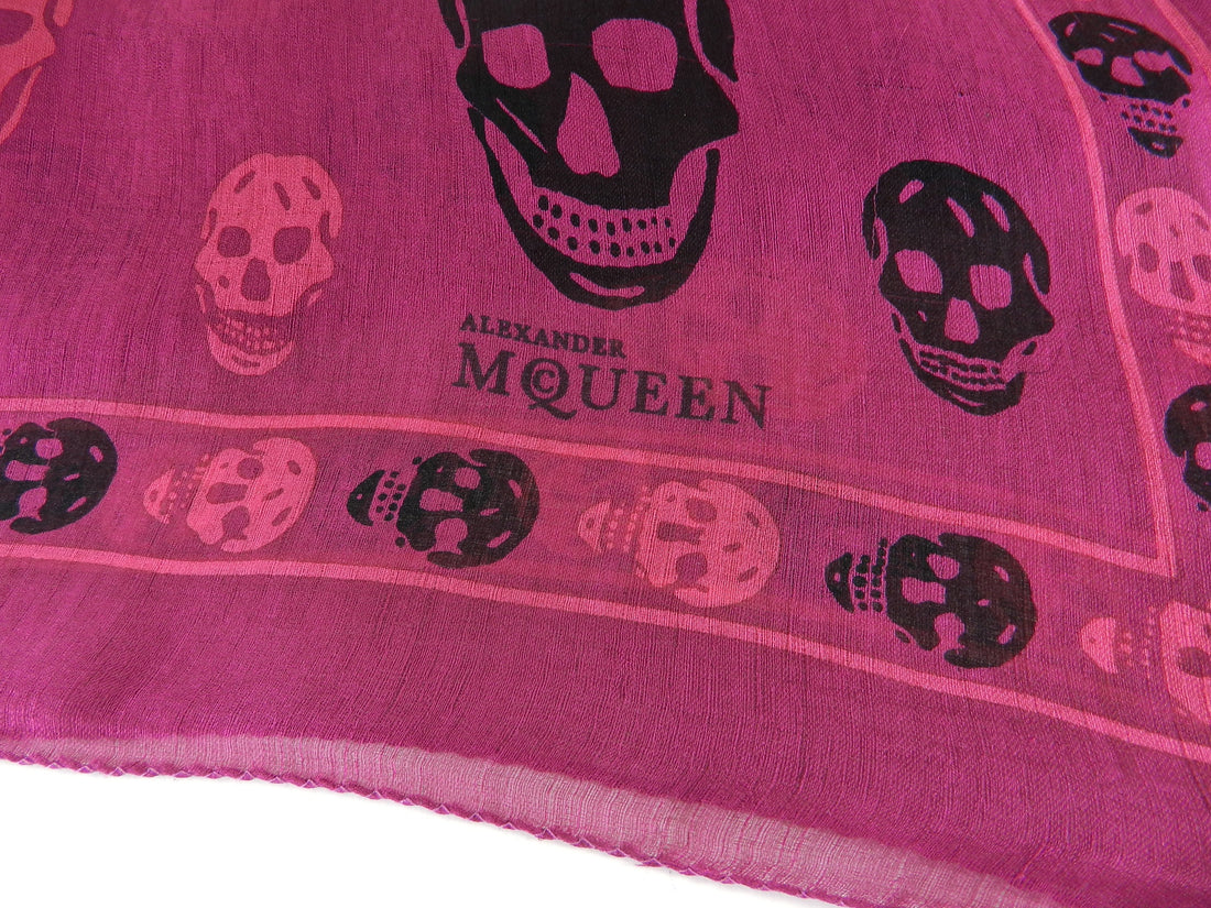 Alexander McQueen Fuchsia Pink Sheer Silk Chiffon Skull Shawl Scarf
