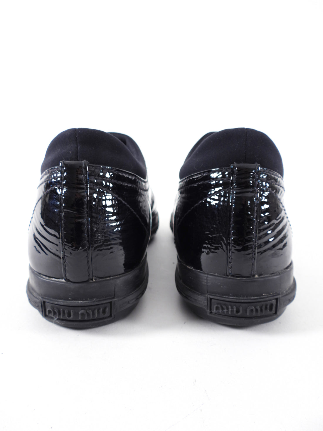 Miu Miu Black Patent Metal Jewel Toe Sneakers