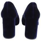 Miu Miu Navy Blue Velvet Chunky Heel Embellished Shoes - 40