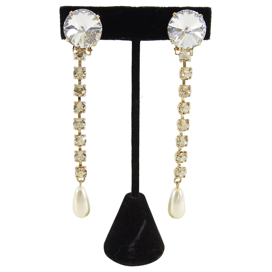Miu Miu Rhinestone Crystal Pearl Long Drop Earrings