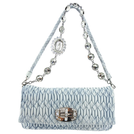 Miu Miu light blue Matelasse Crystal Flap Bag