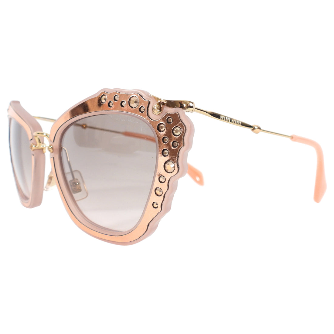 Miu Miu Pink Rosegold Jewelled Cat Eye Sunglasses SMU04Q