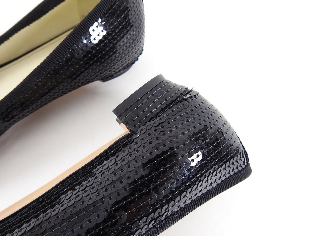 Miu Miu Black Sequin Pointed Flat Shoes - 37.5