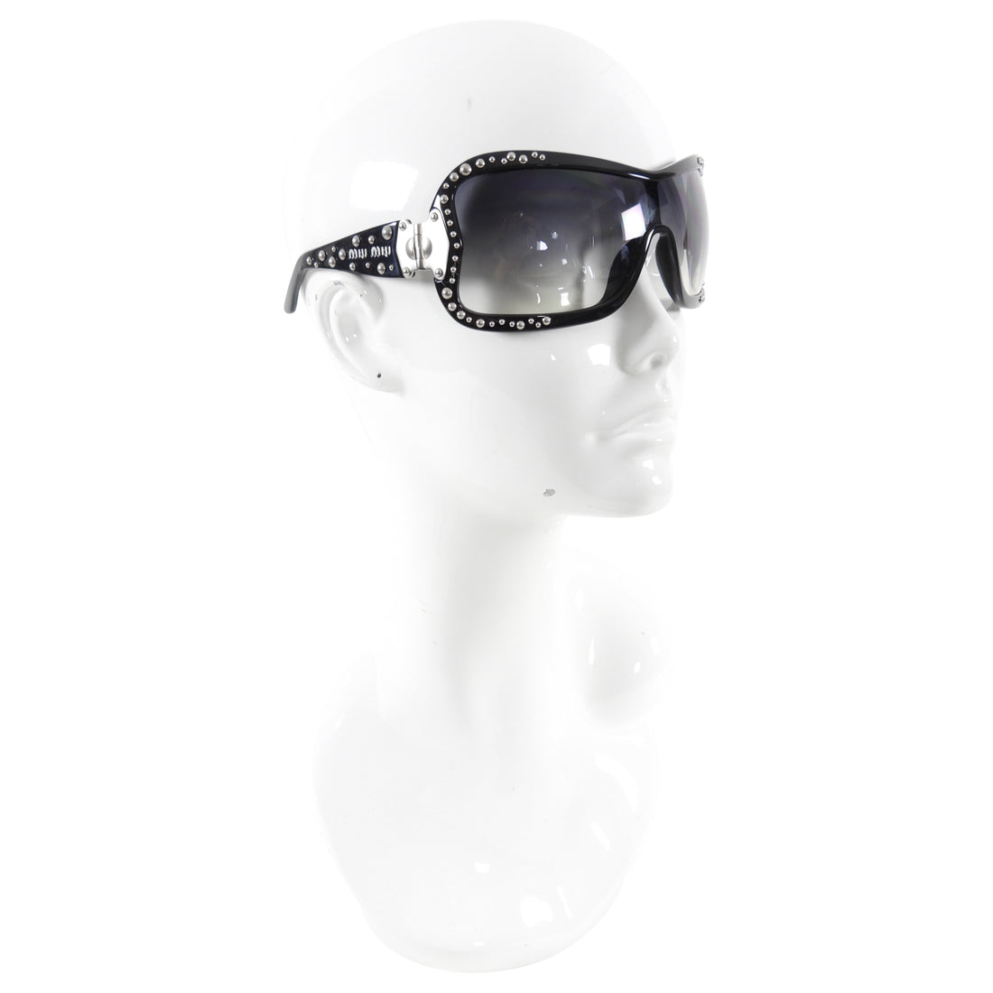 Miu Miu Black Stud Oversized Shield Wrap Sunglasses