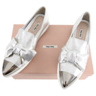 Miu Miu Silver Metallic Pointy Toe Flat Slip on Shoes - 38.5