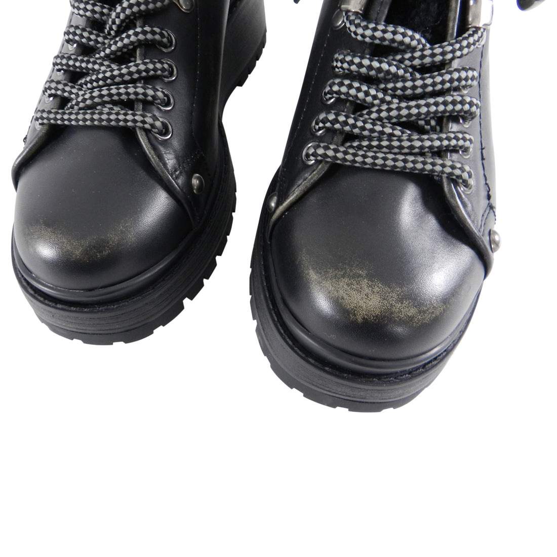 Miu Miu Black Lace Up Track Platform Boots with Knit Inset - 37