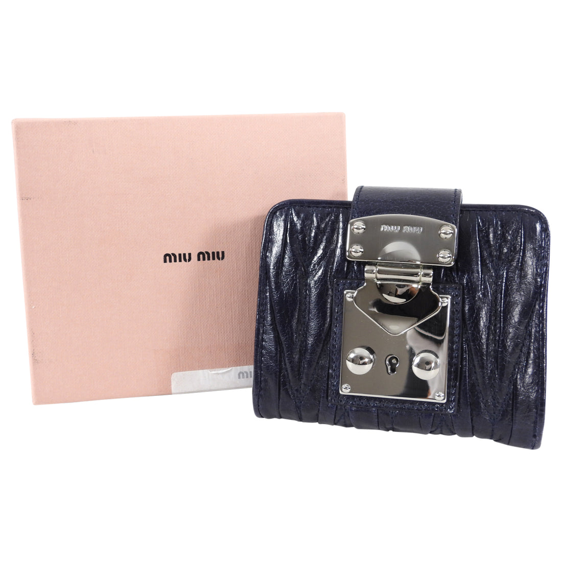 Miu Miu Midnight Navy Matelasse Leather Compact Wallet
