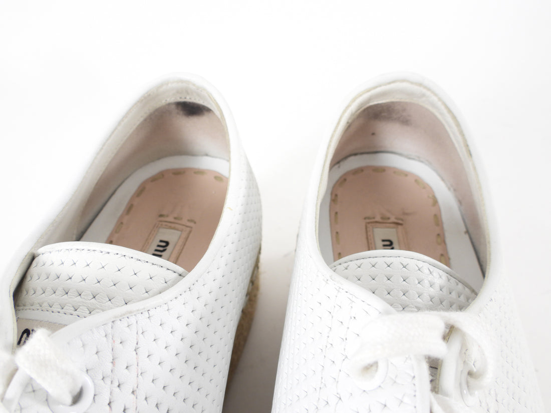 Miu Miu White Leather Platform Espadrille Shoes 