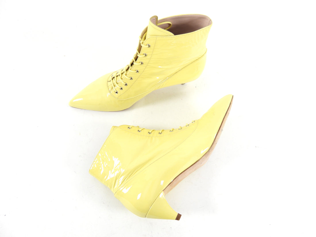 Miu Miu Yellow Patent Lace Up Ankle Boot - USA 8