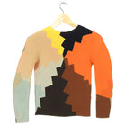 Issey Miyake ME Orange and Brown Colour Block Stretch Shirt Top - XS / S