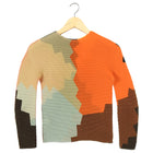 Issey Miyake ME Orange and Brown Colour Block Stretch Shirt Top - XS / S