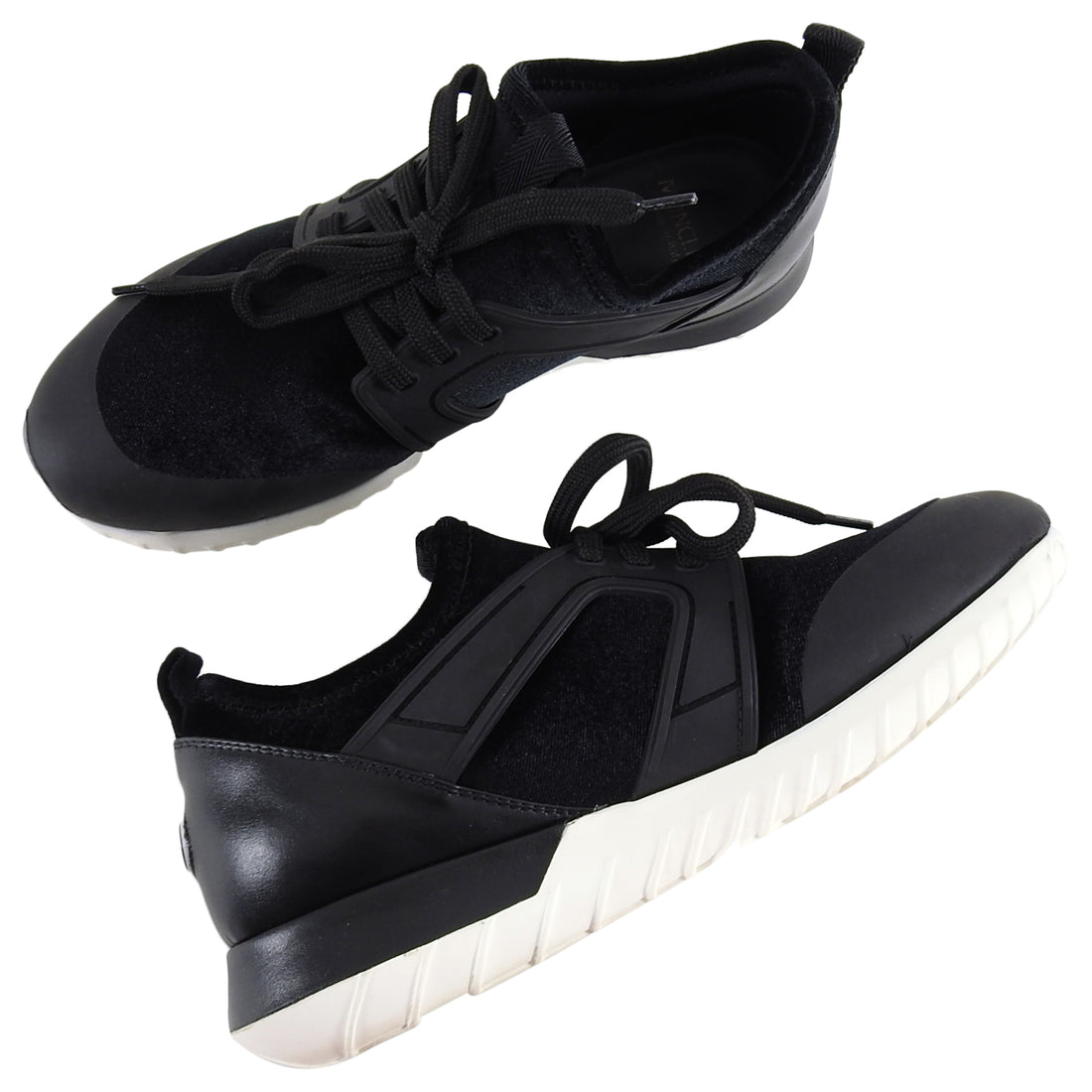 Moncler Meline Black Stretch Velvet and Leather Running Shoes - 6.5