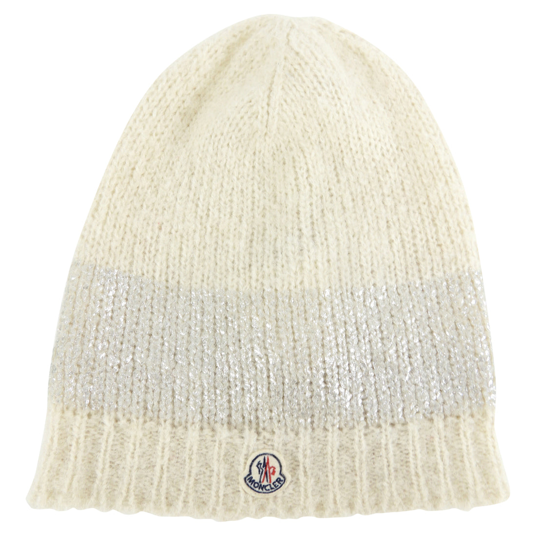 Moncler Ivory and Silver Metallic Knit Toque Hat