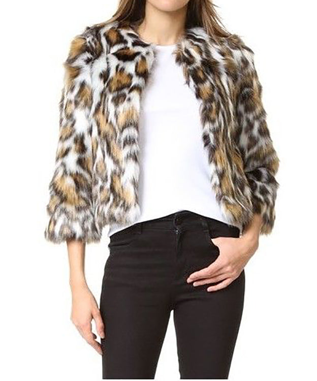 Moschino Couture Plush Faux Leopard Crop Jacket - S
