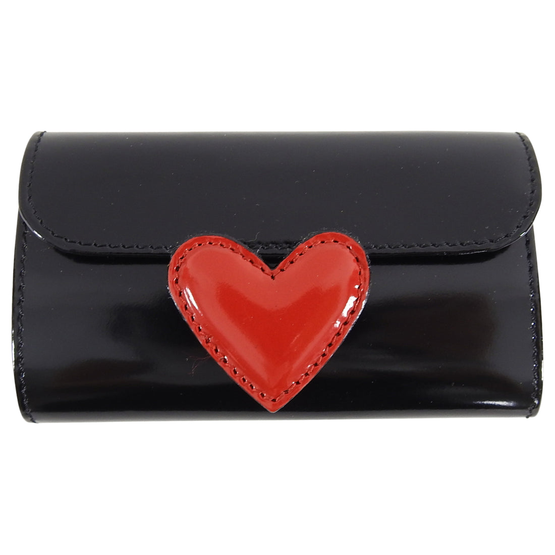 Moschino Black Leather Key Case with Red Heart - New in Box