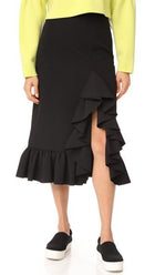 MSGM Black Ruffle Skirt with Front Slit - 8