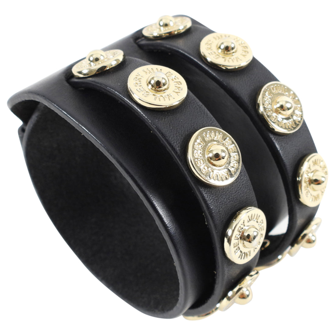 Mulberry Black Leather and Gold Studded Cuff Bracelet