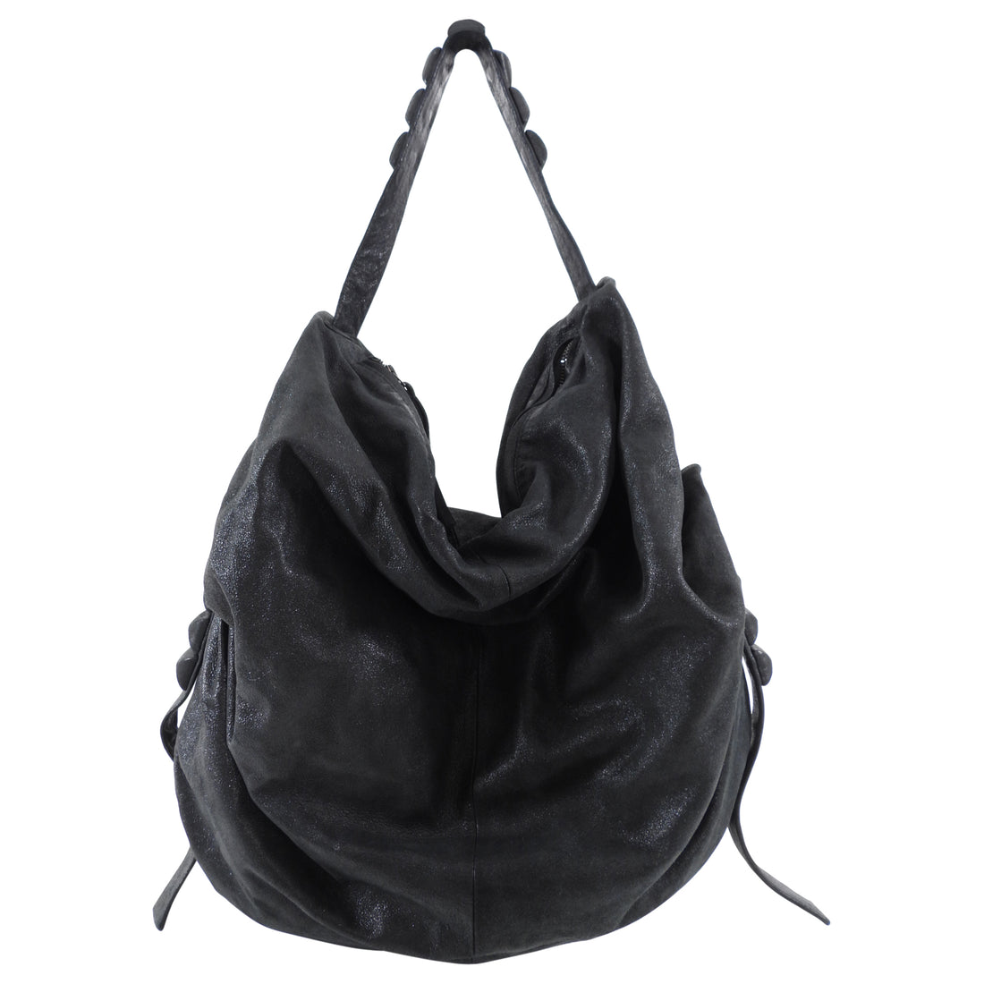 Natalia Brilli Black Matte Leather Large Hobo Bag