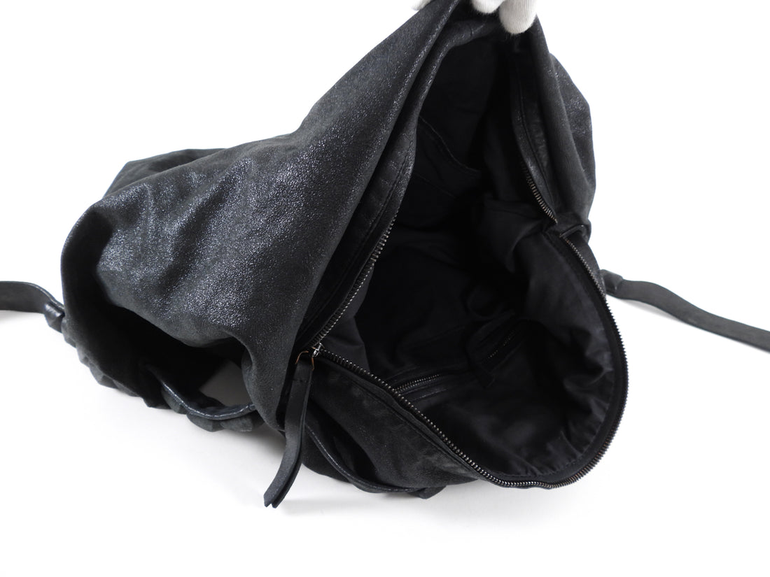 Natalia Brilli Black Matte Leather Large Hobo Bag