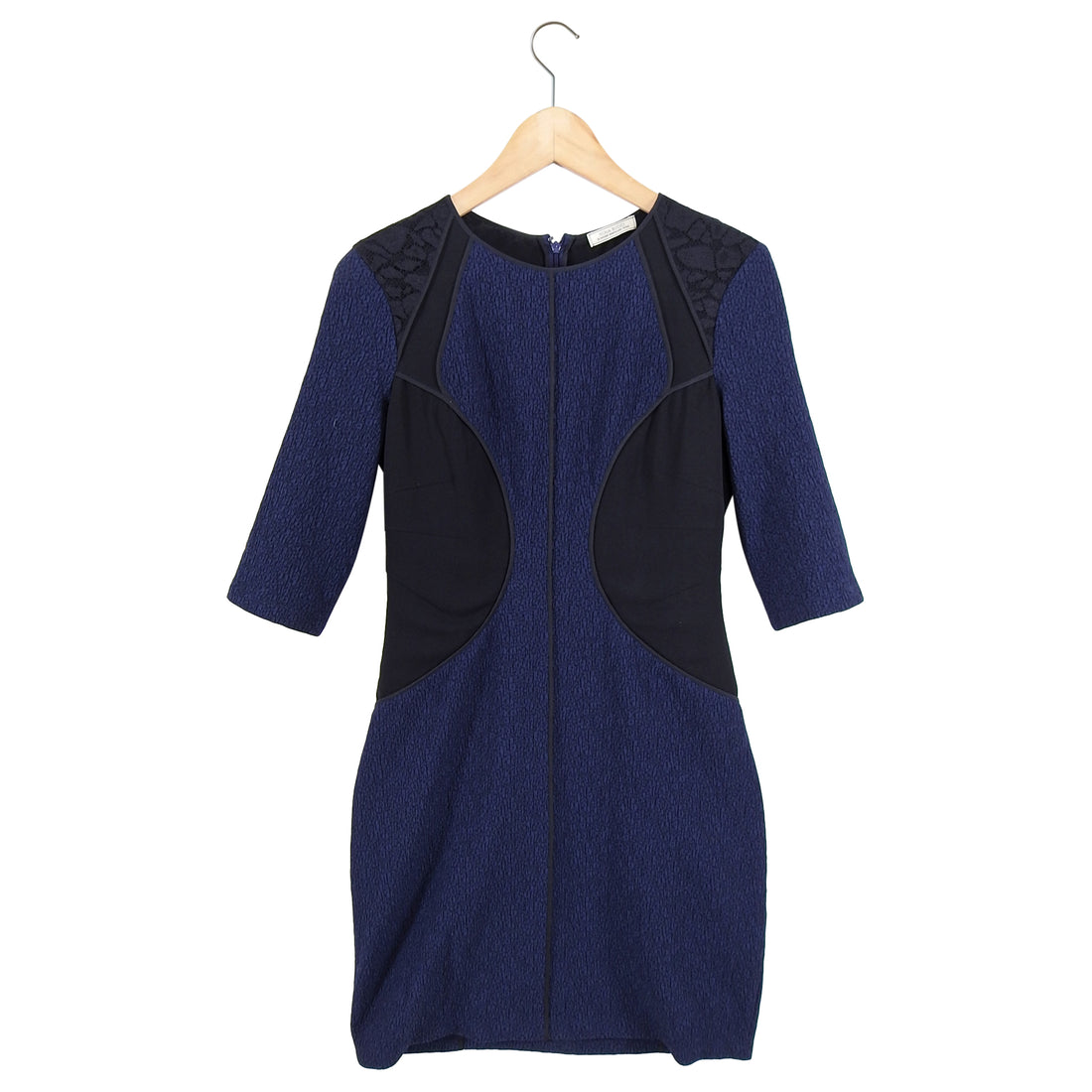 Nina Ricci Navy Seamed Fitted Dress with 3/4 Sleeves - M