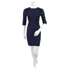 Nina Ricci Navy Seamed Fitted Dress with 3/4 Sleeves - M