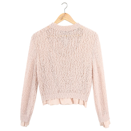 Nina Ricci Light Pink Boucle Knit Sweater with Silk Trim - S