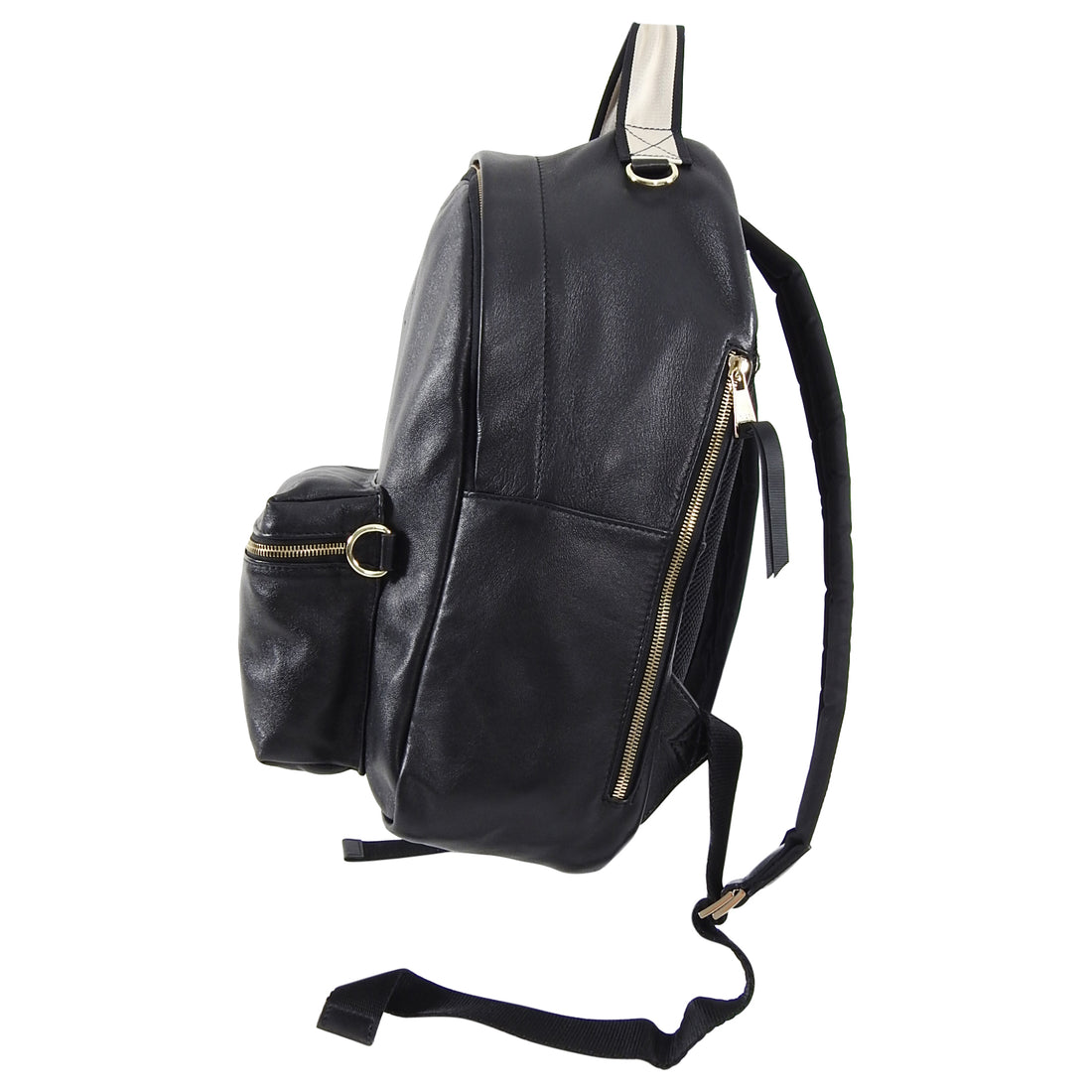 black backpack with leather straps century 21 No. 21 Numeroventuno Black Leather Gold Logo Backpack – I MISS YOU VINTAGE