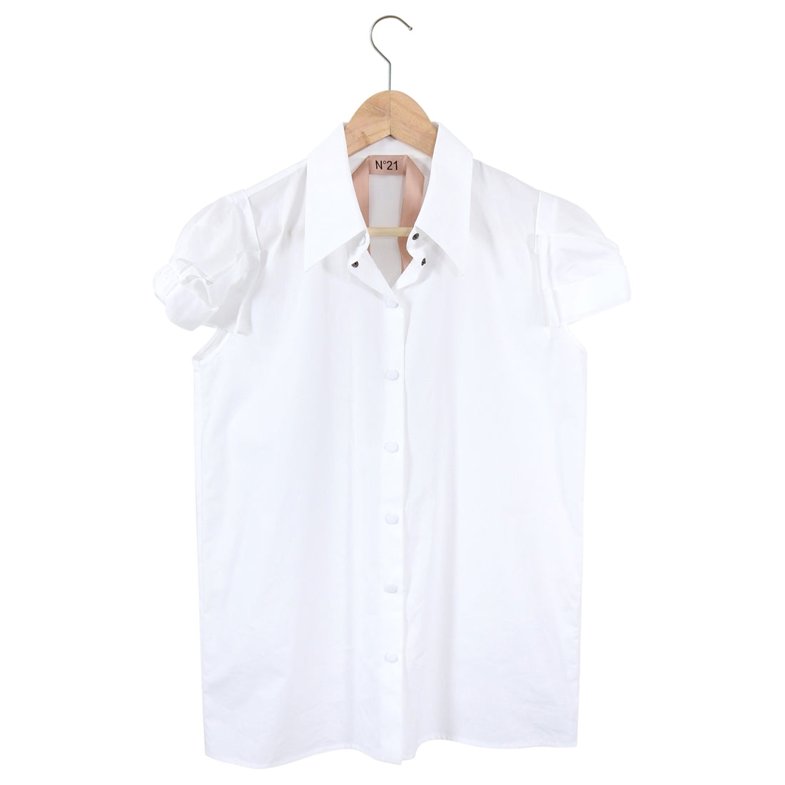No 21 White Poplin Twist Sleeve Snap Shirt - S