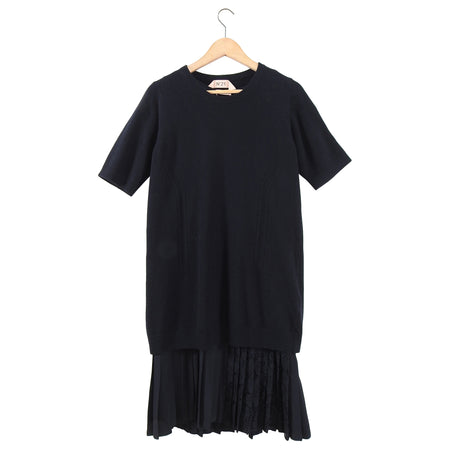No 21 Numero Ventuno Black Knit 2 in 1 Sweater Dress w Pleat Trim - S