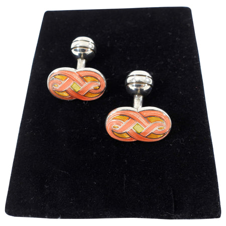 Sterling Silver Guiloche Enamel Orange Cufflinks