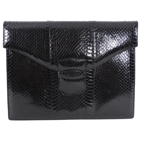 Oscar de la Renta Black Python Envelope Clutch Bag