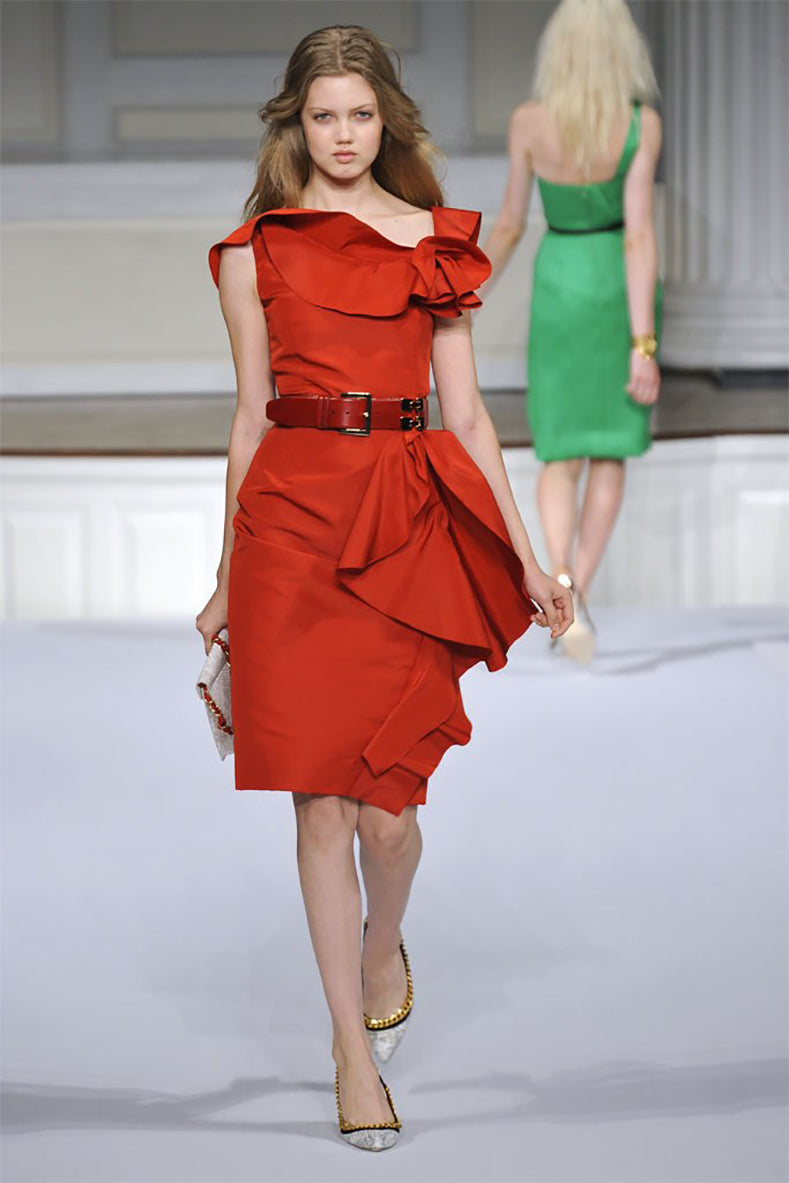 Oscar de la Renta Red Tafetta Ruffled Cocktail Dress - 6 I MISS YOU VINTAGE Oscar de la Renta Red Tafetta Ruffled Cocktail Dress - 6 I MISS YOU VINTAGE