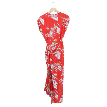 Paco Rabanne Red Tropical Floral Jersey Ruched Long Dress - FR36 / 4