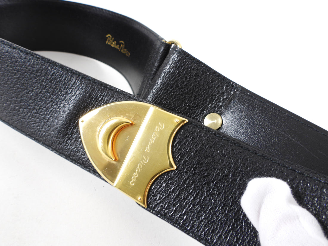 Paloma Picasso Vintage Black Leather Wide Belt - L