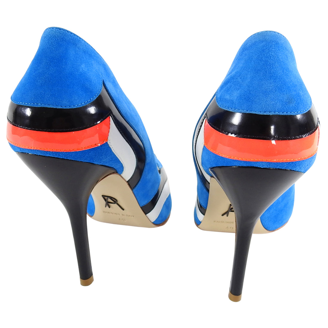 Paul Andrew Blue Suede and Orange Neon Patent Pumps - 9.5