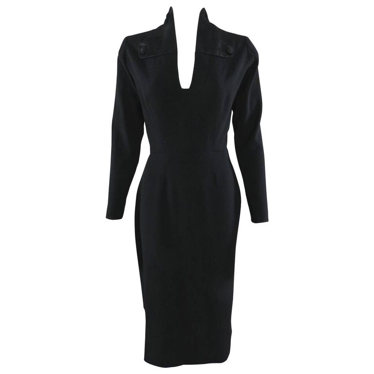 Pierre Balmain 1950's Haute Couture Black Wool Dress