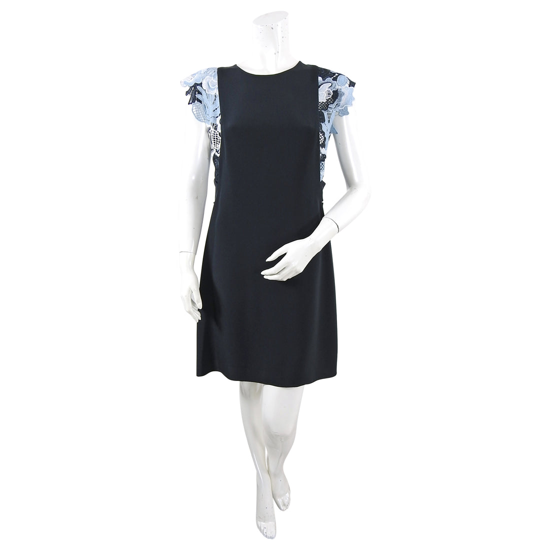Phillip Lim Black Short Dress with Blue Guipure Lace Trim - M